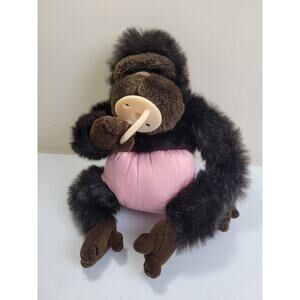 Vintage Creations 1992 Gorilla w/ pacifier Brown Hairy Plush Stuffed Animal Toy